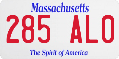 MA license plate 285AL0