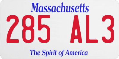 MA license plate 285AL3