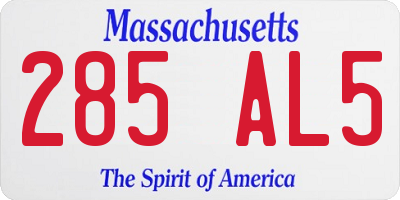 MA license plate 285AL5
