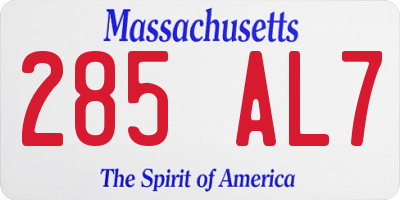 MA license plate 285AL7