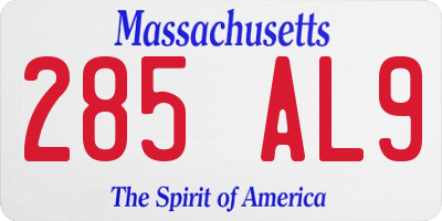 MA license plate 285AL9