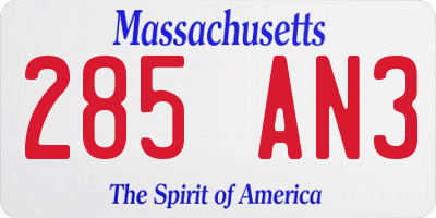MA license plate 285AN3