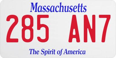MA license plate 285AN7