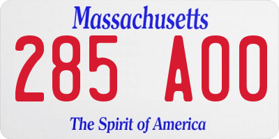 MA license plate 285AO0