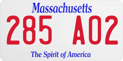 MA license plate 285AO2