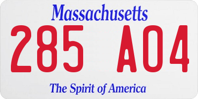 MA license plate 285AO4