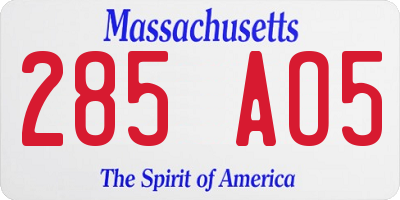 MA license plate 285AO5