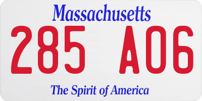 MA license plate 285AO6