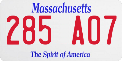 MA license plate 285AO7
