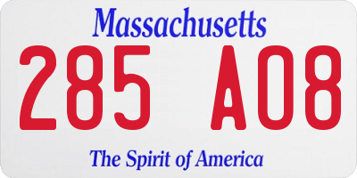 MA license plate 285AO8
