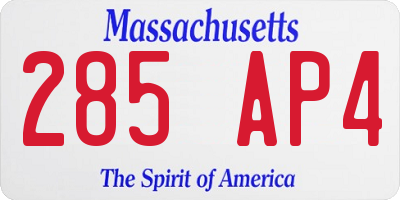 MA license plate 285AP4