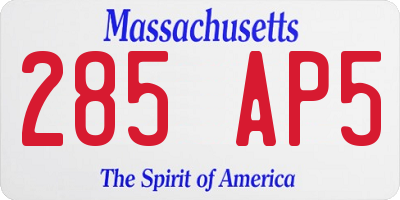 MA license plate 285AP5