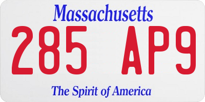 MA license plate 285AP9