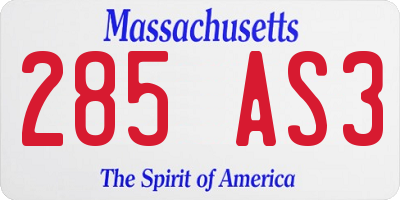 MA license plate 285AS3