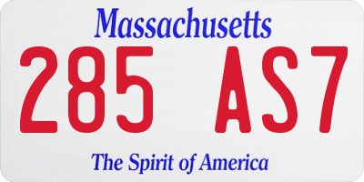 MA license plate 285AS7
