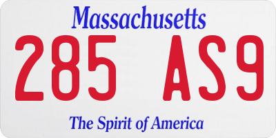MA license plate 285AS9
