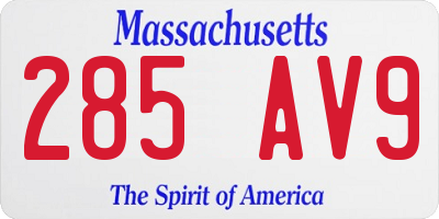 MA license plate 285AV9