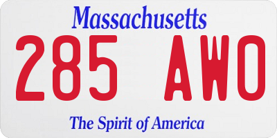 MA license plate 285AW0