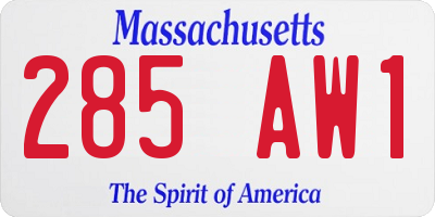 MA license plate 285AW1