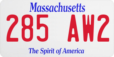 MA license plate 285AW2