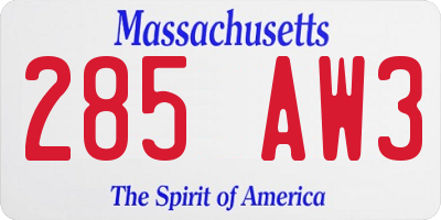 MA license plate 285AW3