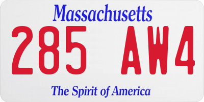 MA license plate 285AW4