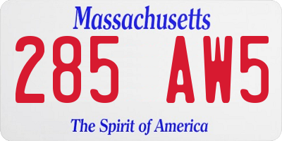 MA license plate 285AW5