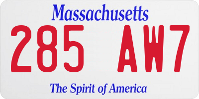 MA license plate 285AW7