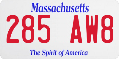 MA license plate 285AW8