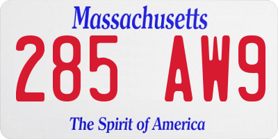 MA license plate 285AW9