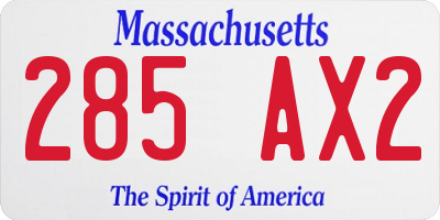 MA license plate 285AX2