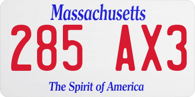 MA license plate 285AX3