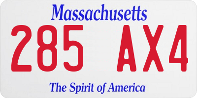 MA license plate 285AX4