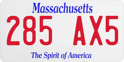 MA license plate 285AX5
