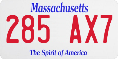 MA license plate 285AX7