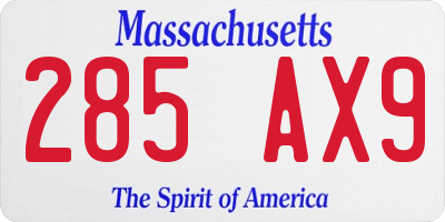 MA license plate 285AX9