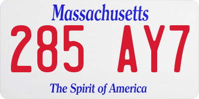 MA license plate 285AY7