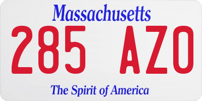 MA license plate 285AZ0