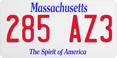 MA license plate 285AZ3