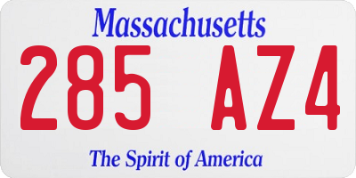 MA license plate 285AZ4