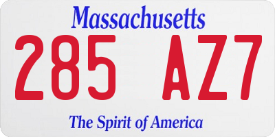MA license plate 285AZ7