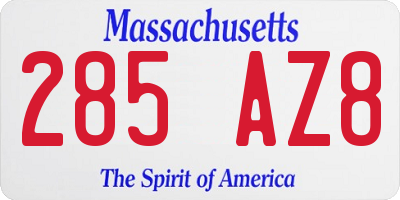 MA license plate 285AZ8