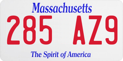 MA license plate 285AZ9