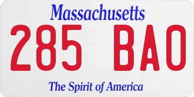 MA license plate 285BA0