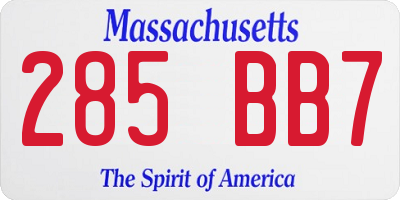 MA license plate 285BB7
