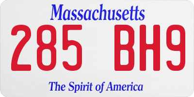 MA license plate 285BH9