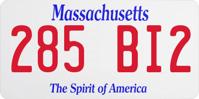 MA license plate 285BI2
