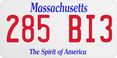 MA license plate 285BI3