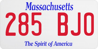 MA license plate 285BJ0