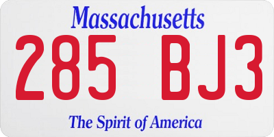 MA license plate 285BJ3